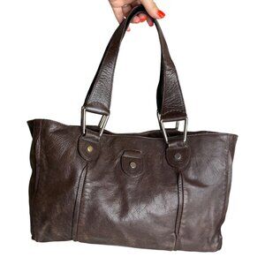 FALOR Brown Soft Leather‎ Shoulder Tote Bag 16"